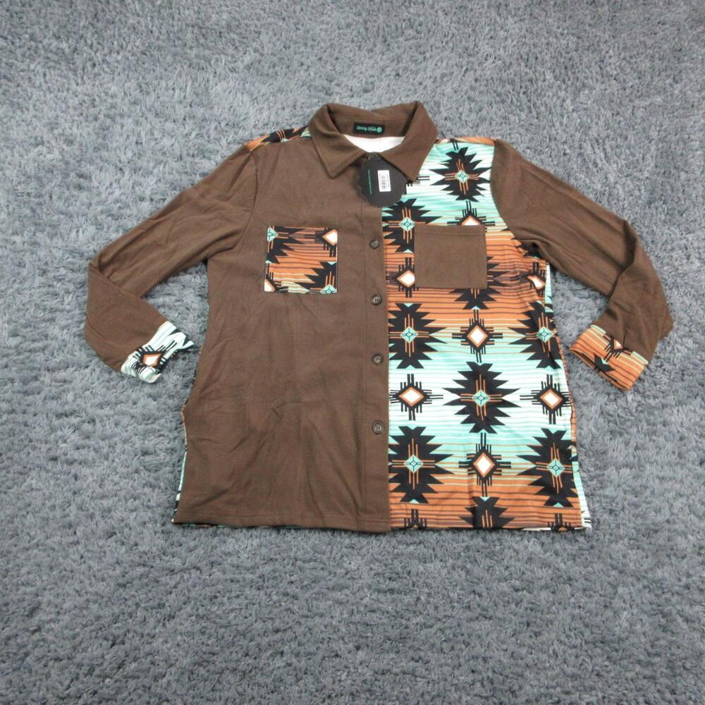 Sterling Kreek Jacket Womens Medium Brown Aztec Dreamer Shacket Tribal Print NWT